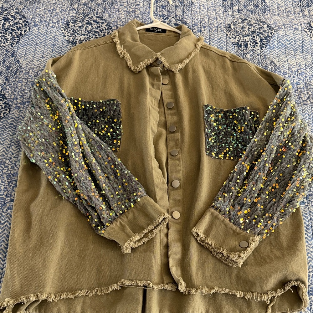 Olive green Sequin Utility Jacket loose fit xxl
